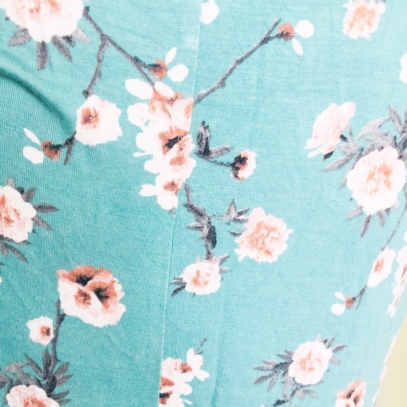 ARDENE Floral Choker Swing Dress With Cap Sleeves Mint Teal Green Size Medium - Picture 4 of 5